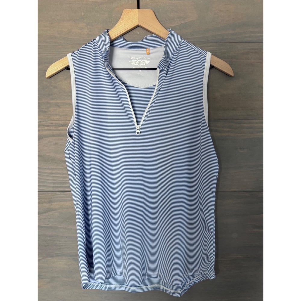 Straight Down Georgia‎ Stripe Sleeveless Polo Blue Size Medium Zip Golf